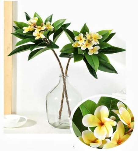 XIYUAN 35.5 Inch Artificial Frangipani Flower 2 Pack Lifelike Real Touch Artificial Plumeria Flowers,for Home Vase Garden Decoration Party Wedding Bouquet (Yellow) - Image 4
