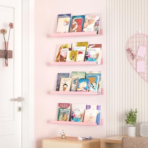 upsimples 4 Pcs 15" Acrylic Shelves for Wall Decor and Display, Pink - Image 4