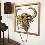 JJALIGHTS Exquisite Resin Animal Head Wall Sculpture (Gift Metal Frame) - Imitation Copper Vintage Decor for Living Room, Bedroom & Office | Decorative Wall Hanging Art (Bison) - Image 4