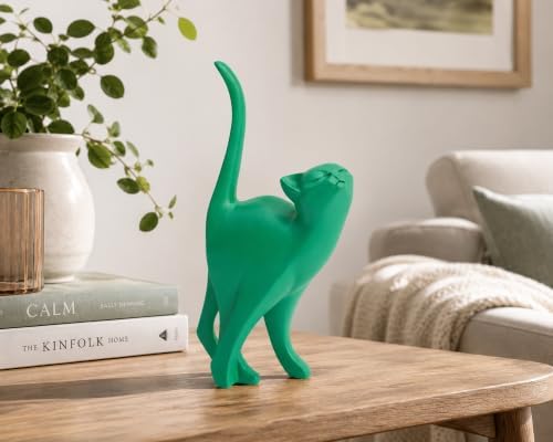 7 Inch Green Proud Cat Statue - Image 6