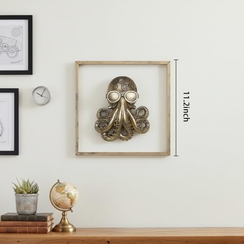 JJALIGHTS Exquisite Resin Animal Head Wall Sculpture (Gift Metal Frame) - octo Imitation Copper Vintage Decor for Living Room, Bedroom & Office | Decorative Wall Hanging Art (Octopus) - Image 3