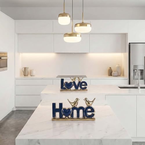 Love Sign Decor,Gold Room Decor Aesthetic, Knick Knack Shelf,Bird Decor, Boho Bookshelf,Abstract Statue,for Living Room,Bedroom, Contemporary Tv Stand Set of 2 (2, Gold Blue) - Image 2