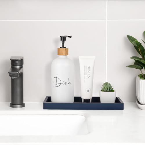 Silicone Bathroom Vanity Tray Dish Soap Holder Sink Organizer, Dark Blue - Image 2
