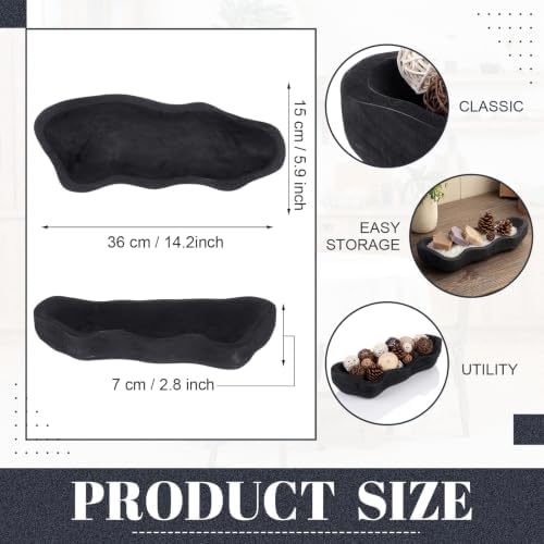 Nuogo 14 Inch Wooden Wavy Edge Dough Bowl Supplies, Black - Image 2