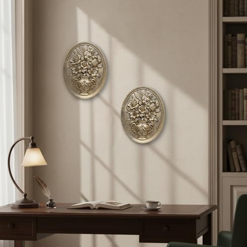 Vintage Flower Wall Sculpture 2 Pack ,Antique Wall Decor,Vintage Floral Wall Art, Hand Painted Wall Decoration with Embossed Flowers Design, Gold Wall Decor for Living Room Bedroom Dining Room, Housewarminng Gifts (Gold Flowers) - Image 5