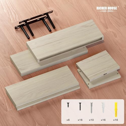 RICHER HOUSE 3-Set Floating Shelves, Natural Bathroom Shelf Over Toilet - Image 5