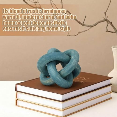 Yalikop 3 Link Wood Knot Decor Rustic Table Shelf Accents, Blue - Image 4
