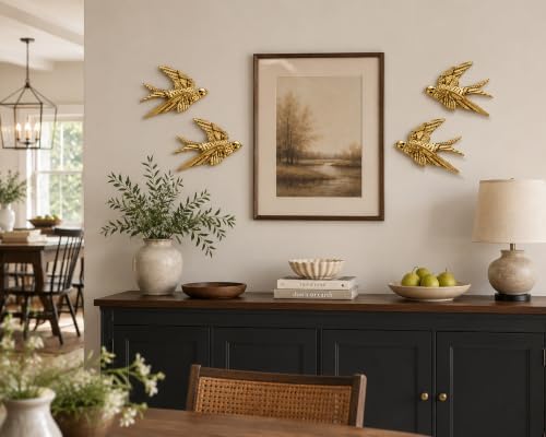 AMOIENSIS 4.75 Inch Gold Swallow Bird Wall Sculpture Set of 4 - Image 5