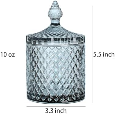 Sizikato Diamond Faceted Glass Candy Jar with Lid, 10oz Grey Decorative Jar, Nut Jar, Dried Fruit Storage Jar. - Image 2