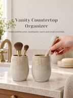 INGOFIN Ceramic Bathroom Accessories Set, Soap Dispenser &Toothbrush Holder - Image 4