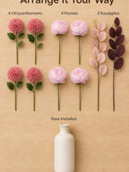 Pink Silk Artificial Flower Arrangement with Vase, Mums Peony Eucalyptus - Image 5
