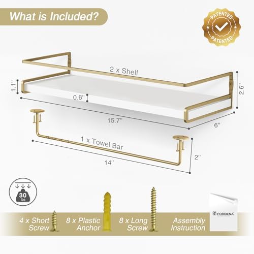 Forbena Floating Bathroom Shelves Wall Mounted, White and Gold Wall Shelf - Image 3