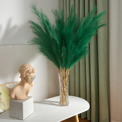 7 Pcs 45" Faux Pampas Grass – Fluffy Artificial Pompous Grass for Tall Floor Vase, Non-Shedding Home Decor, Boho Wedding Flowers, Baby Shower Centerpieces, Bedroom & Living Room Decor (Green) - Image 4