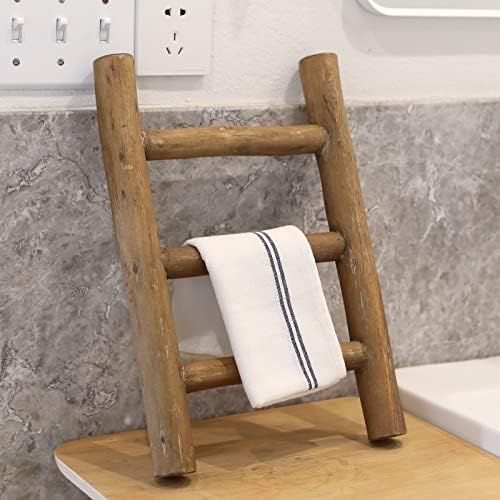 FUIN Tea Towel Ladder, Mini Rustic Solid Wood Decorative Ladder, Brown - Image 6