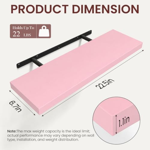 BAYKA Pink Floating Shelves 22.5in, Set of 3, Wall Mounted for Wall Decor - Image 2