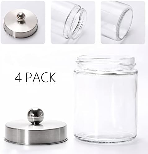 Tbestmax Glass Qtip Holder Dispenser, 10-Ounce Bathroom Containers Apothecary Jars with Metal Lids for Cotton Ball Swab Pad (4 Pack) - Image 2