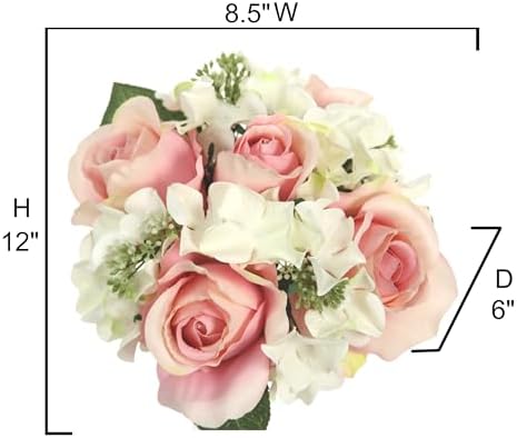 Admired by Nature 4 pcs 9 Stems Faux Hydrangea Rosa Flower Bouquet, Fake Flowers for Bride Bridesmaid, Centerpieces Artificial Flower Arrangement Home Décor, Cemetery Decorations for Grave, Blush - Image 2