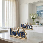 Love Sign Decor,Gold Room Decor Aesthetic, Knick Knack Shelf,Bird Decor, Boho Bookshelf,Abstract Statue,for Living Room,Bedroom, Contemporary Tv Stand Set of 2 (2, Gold Blue) - Image 5