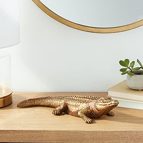 Howard Elliott Collection 52029 Gold Sculptures Antique Crocodile for Home Decoration Statue for Book Shelves, Console Tabels, Entryway, or Any room, Metallic Brassy Gold - Image 2