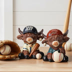 Wesiti 2 Pcs Baseball Highland Cow Figurines, Resin Statue with Bat Ball - Image 6