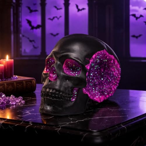 Black and Purple Resin Skull Figurine Statue. Good Gifts for Skull Lovers - Image 7