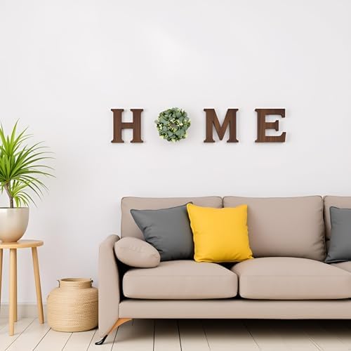 Mkono Home Sign Wall Decor, Farmhouse Wood Letters Eucalyptus for O, Brown - Image 5
