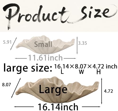 16" Large Decorative Bowl decor, Modern Home Decoration Scallop Bowl,Fashion Key Bowl for Entrance Table, Decorative Fruit Bowl for Kitchen Counter, Ruffle Decor, Artificial Stone Beige - Image 3