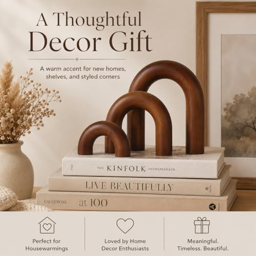 XMGZQ Brown Wood Arch for Coffee Table Decor Items,Wood Statue and Sculpture Set 3,Japanese Neutral Home Decor Aesthetic,Living Room,Entryway,Bookshelf,Floating,Console,Boho Minimalist Objects - Image 3