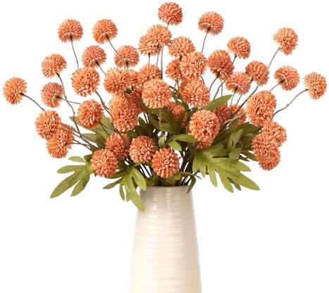 10Pcs 20.5" Artificial Pompon Mum Silk Flower Stems, Fake Chrysanthemum Ball Faux Flowers for Vase, Fall Floral Stems for Indoor Home Decor Wedding Centerpieces, Rose Red (No Vase) by ENALGRE