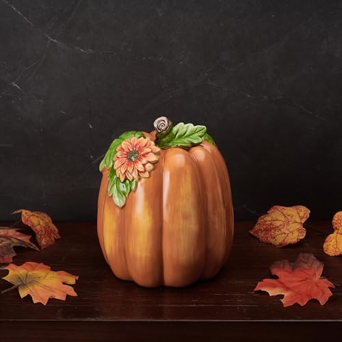Fitz and Floyd Harvest Halloween Tall Flower Pumpkin Ceramic Figurine, 7 inch - Image 4