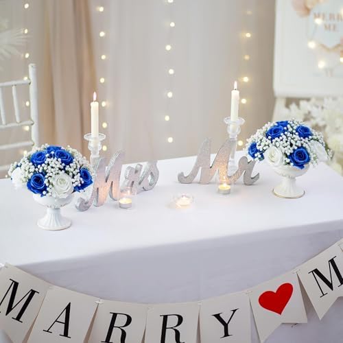 BLOSMON Fake Flowers Ball Wedding Centerpieces 10 Pcs Royal Blue Rose Babys Breath Artificial Flowers Center Pieces Decoration for Table Faux Silk Floral Bouquet Arrangements for Home Party DIY Decor - Image 4