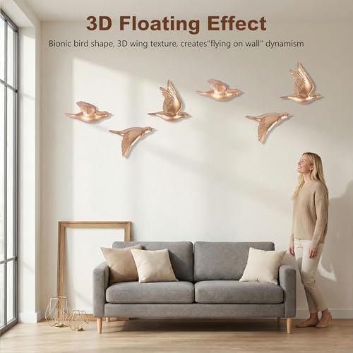 Gold 3D Flying Bird Wall Decor Set of 3, Resin Bird Wall Sculptures - Image 6
