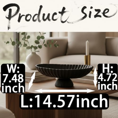 14.5"Large Decorative Bowl decor , Fruit Bowls, Key Bowl, Black Long Bowl - Image 3