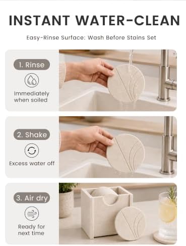 Fluxynara Felt Coasters with Holder, Set of 8 for Drinks, Linen Dusk - Wave - Image 6