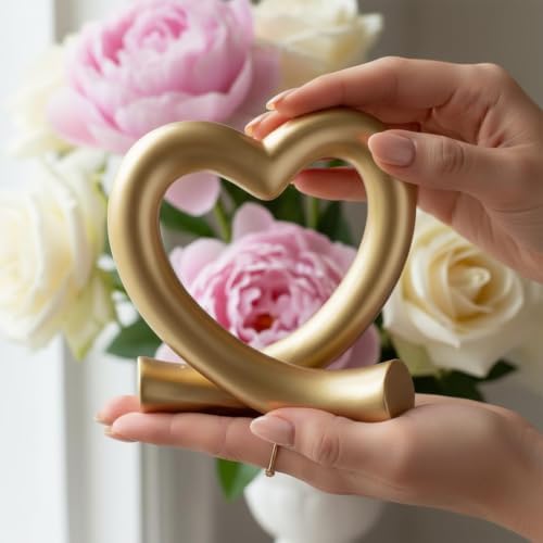 Lescafita Gold Heart Decor Sculpture, Love Heart Statue Modern Home Decor Accent for Living Room Bedroom Shelf Desk Tabletop, Wedding - Image 2