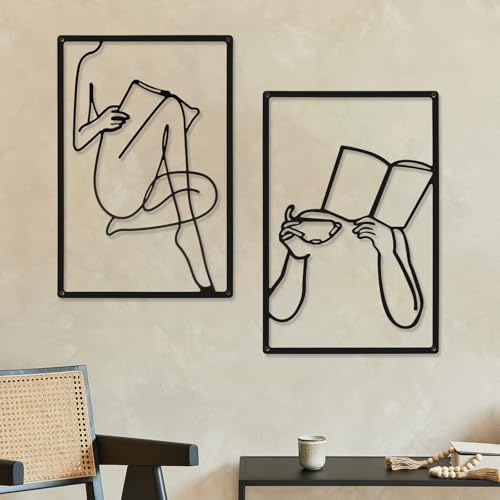 CHENGU 3 Pieces Metal Minimalist Abstract Woman Wall Art Line Drawing Wall Art Decor Single Line Female Home Hanging for Kitchen Bathroom Living Room - Image 4