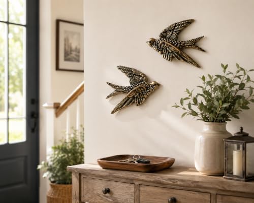 AMOIENSIS 4.75 Inch Vintage Swallow Bird Wall Sculpture Set of 2 - Image 2
