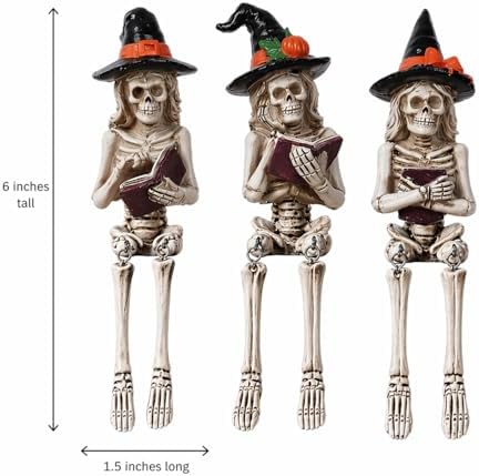 Dlfghos 3 Pieces Halloween Skeleton Statue Halloween Skull Figurine Home Decor Reading Skeleton Figurines Decorations for Indoor Fireplace Home Kitchen Desk Office Party - Image 6