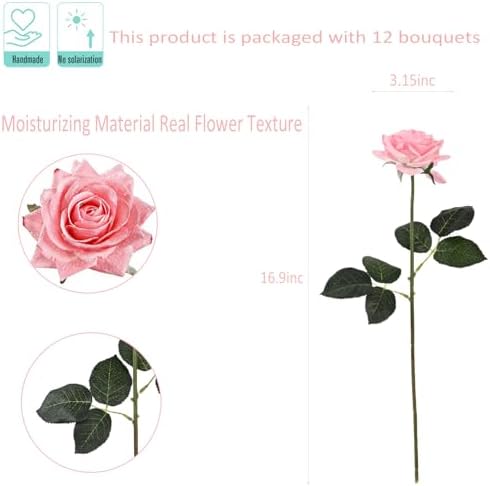 Kimura's Cabin 12pcs Real Touch Rose Artificial Flowers Long Stem,Dark Pink - Image 2