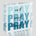 Blue Room Decor, Inspirational Christian Gifts for Women, Blue Dorm Bathroom Room Decoration, Office Decor for Women, Acrylic Office Desk Accessories Decoration Wall Art Sign-Pray through it by Unknown