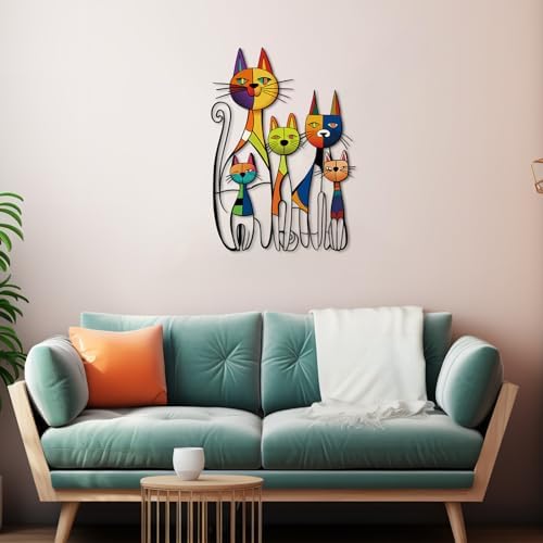 Wesiti Metal Cat Wall Art Decor Colorful Sculptural Mid Century 10.6x15.7 - Image 5