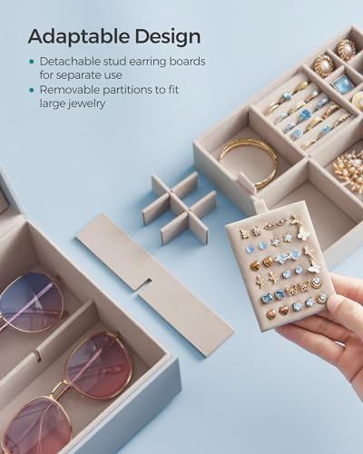 SONGMICS 2-Layer Jewelry Box with Handle, Removable Tray, Floating Effect - Image 6