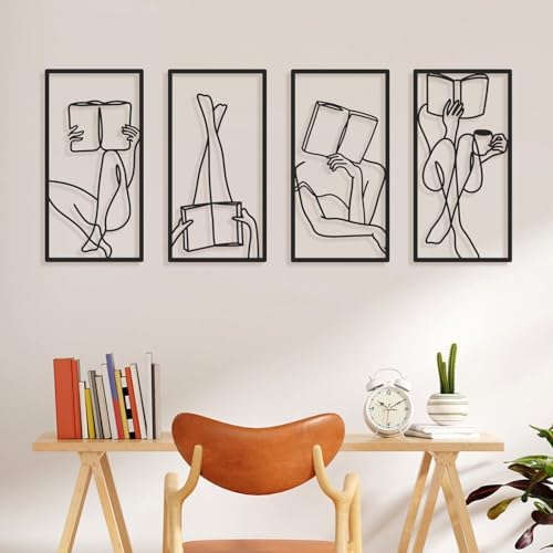 Bakovity Black Metal Wall Art, Minimalist Line Wall Decor, Abstract Woman Book Wall Decor, Modern Aesthetic Metal Art for Bedroom Bathroom Living Room (4 Pcs, 17 x 9 in) - Image 7