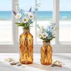 Chuangdi Set of 2 Coastal Glass Flower Vase with Boho Rope, Amber - Image 6