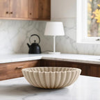 10'' Large Ruffle Decorative Fruit Bowl for Entryway Coffee Table Scalloped Purse Key Holder Kitchen Countertop Console Modern Organic Home Decor, Artificial Stone Beige - Image 6