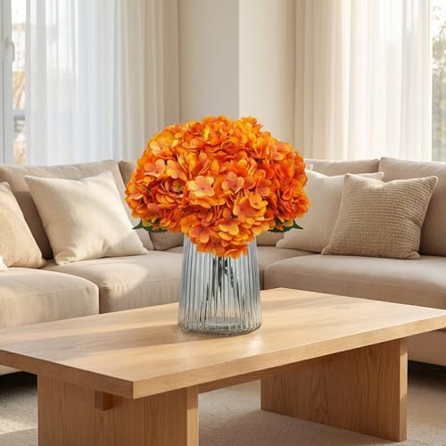 6Pcs 13" Burnt Orange Silk Hydrangea Artificial Flowers - Image 5