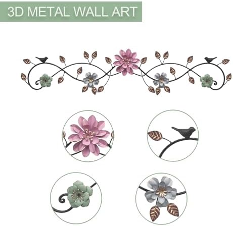 Birminwind Metal Flower Wall Art above Door: 3D Floral Wall Décor above Window with Bird Leaves - 32.28" French Country Decoration above Bed Couch Tv (Colorful) - Image 2