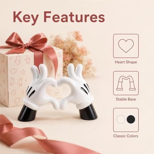 Black White Resin Cartoon Heart Hand Figurine Minimalist Home Decor - Image 3