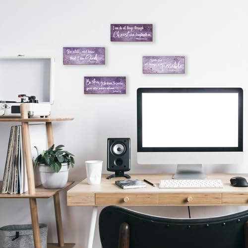 4 Pieces Bible Verses Wall Decor Purple Bathroom Decor Christian Signs Religious Art for Home Motivational Prayer Wall Art for Living Room Office Bedroom Bathroom(Purple,10x4") - Image 2
