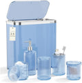 Blue Bathroom Accessories Set, 3.5 Gal Trash Can with Press-Top Lid, Glass Bathroom Set Inclued Soap Dispenser, Toothbrush Holder, Tumbler, Qtip Holders, Vintage Bathroom Sink Set Cute Bathroom Decor by BSSN